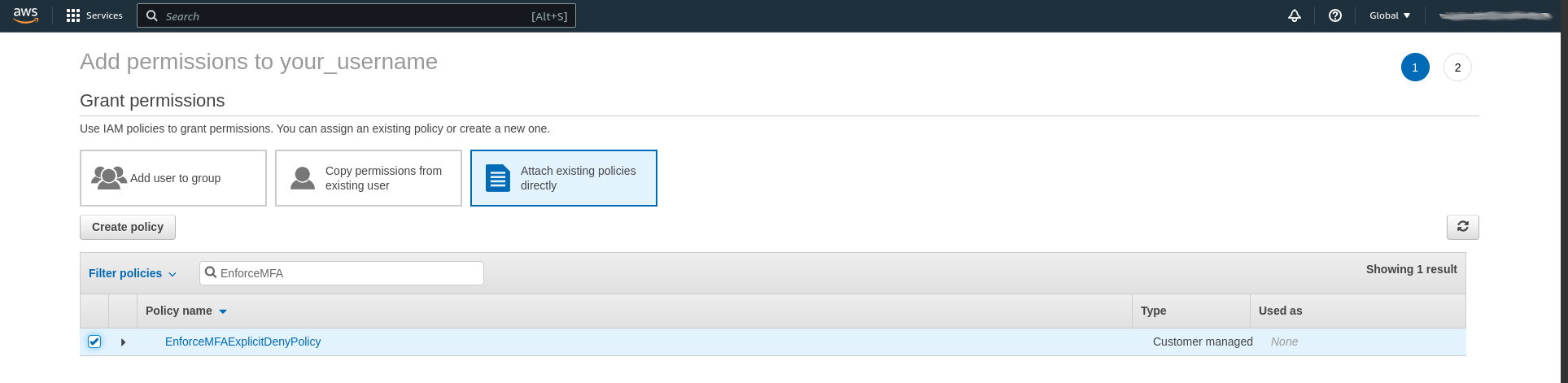 AWS Attach MFA Policy