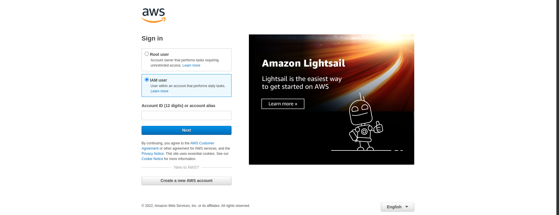 AWS Login Page